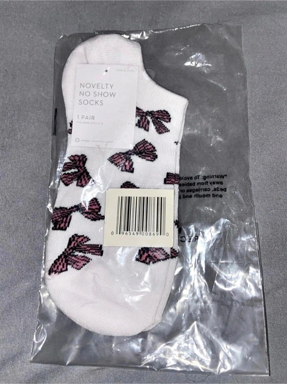 Novelty No Show Socks Pink Bow Print No Show Socks NWT